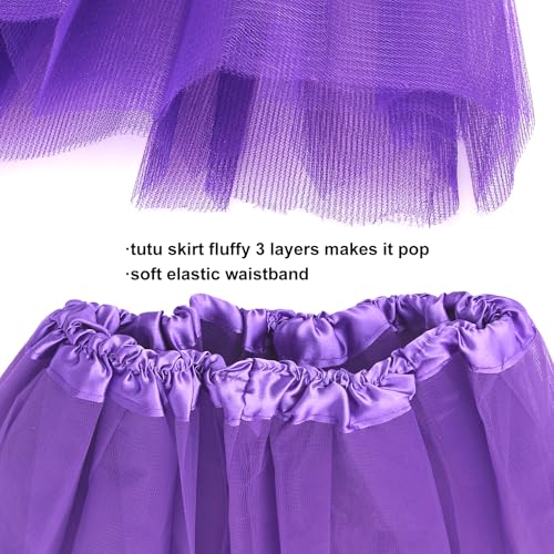5 Pcs Halloween Costume Women Adults,Purple Beanie/Goggles/Tutu Skirt/Suspenders/Gloves Halloween Costume Accessories