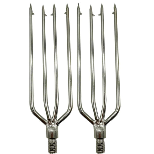 2PCS 3-5 Prong Stainless Steel Fishing Harpoon with Gig Gaff Hook Barb Single Claw 4/ 6mm Thick Fit 8mm/0.31in Fishing Rod Fish Spear Gaffs for Hunting Fish Frog (2pcs-4mm thick 4-Prong Harpoon)