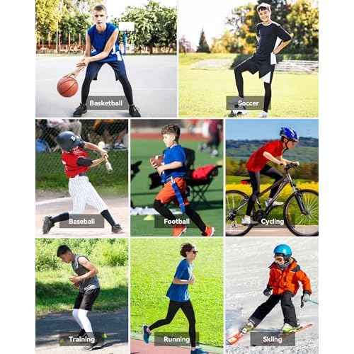 Blueleaf Boy's Compression Leggings Youth Athletic Tights Basketball Baseball Football Pants Quick Dry Sports Base Layer