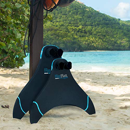 Kids Mermaid Monofin Swim Fin with Comfortable Foot Pockets - Blue Trim Black, JR Large
