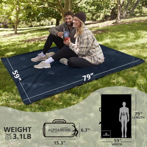 Navy Waterproof Outdoor Blanket with Merino Wool - Extra Thick & Warm