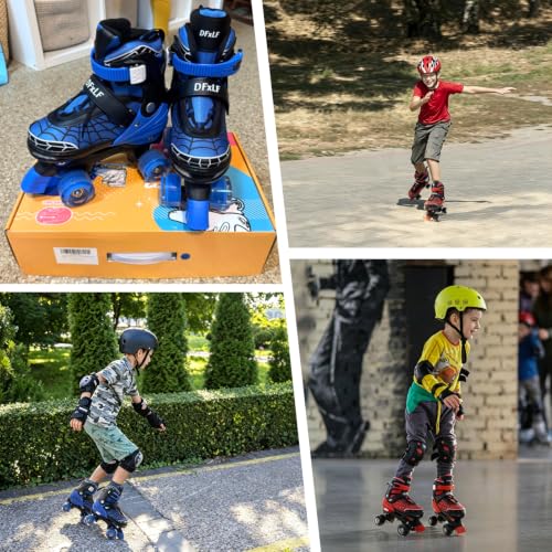 Kids Roller Skates for Ages 3-12 with Adjustable Sizes & Spider Web Design - Blue/Medium