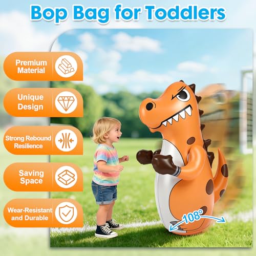 Inflatable Dinosaur Punching Bag for Kids - 47-Inch Bounce-Back Toy for Ages 3-14