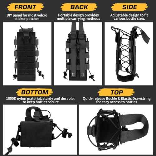 Ullnosoo Molle Water Bottle Holder, Water Bottle Pouch Attachment for Backpack, Adjustable Multi-Purpose Tactical Bag for 16 24 32 40 64 oz Adapted to Vest Belt Black