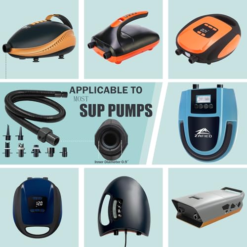Paddle Board Pump Adapter Hose, Universal Sup Pump Adaptor Hose with 7 Air Valve Nozzles Fits for Most Sup Pump, Swivel Threaded Connector, Inner Diameter 0.9inch