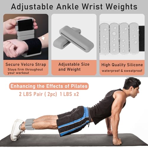 Gray Pilates Ring Kit with Adjustable Ankle & Wrist Weights, Resistance Bands, Ball for Home Workout