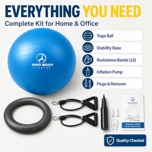 ProBody Pilates Yoga Ball Chair with Resistance Bands - Blue, 75 cm
