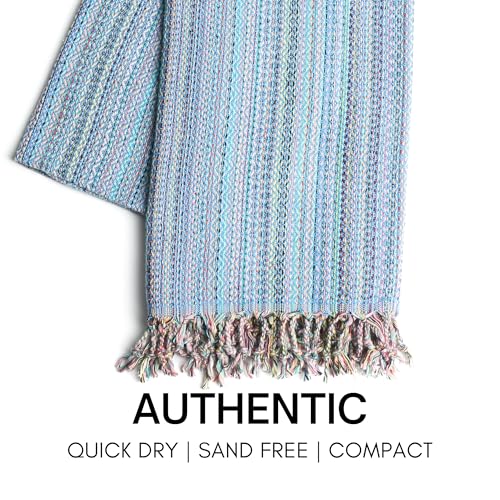 Turkish Beach Towel with Travel Bag Blue Mix - Oversized, Quick Dry Sand-Free Lightweight