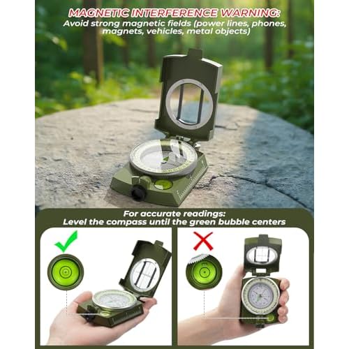 Sportneer Compass: Accurate Durable Lightweight Orienteering Compass with Strap and Carrying Case, Glow in The Dark Waterproof Hiking Essentials for Camping Backpacking, Best Survival Gifts for Kids