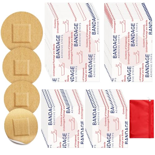 Funtery Adhesive Spot Bandage 4 Sizes Round Flexible Fabric Adhesive Round Tan Non Latex Bandage for Wound Care and Hides Skin Spots Ideal for Small Incisions(100)