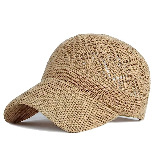 Beach Baseball Hats for Women - Cute Summer Crochet Breathable Ball Cap - Khaki, One Size