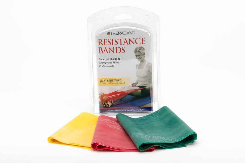 THERABAND Resistance Bands Set - Non-Latex Elastic Exercise Bands for Strength Training & Physical Therapy - Beginner Kit with Yellow, Red, Green