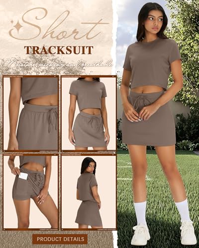 Neer Women's 2-Piece Cotton Skort Sets Summer Outfit Khaki Large