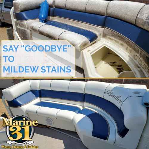 Marine 31 Mildew Stain Remover & Cleaner | Effective for Boats, Home, Patio, & Bathroom | Removes Mildew & Mold Stains | Powerful Cleaning Formula | 16oz