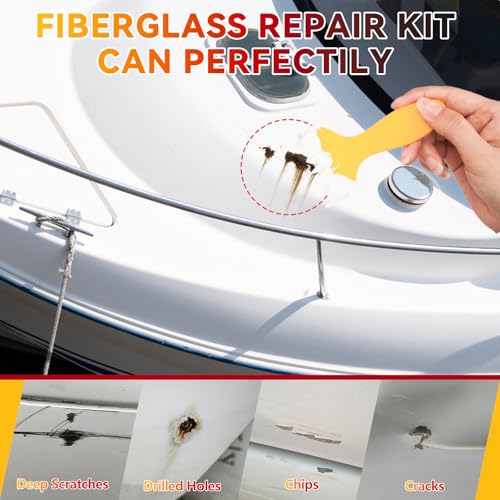 Marine Fiberglass Repair Kit for Boats with Gel Coat & Epoxy Filler - Waterproof & UV Resistant