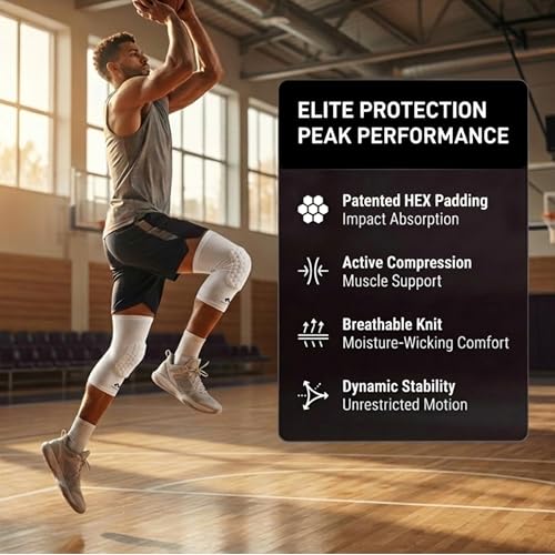 White Medium Knee Compression Sleeves for Basketball, Volleyball, Weightlifting - Pair of Leg Support