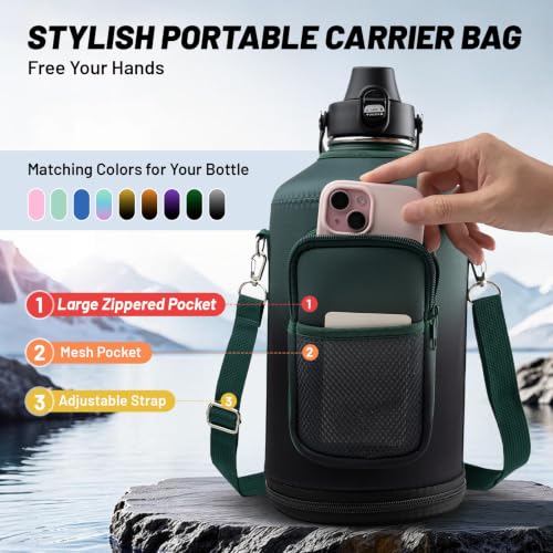 1 Gallon Insulated Leak-Proof Water Bottle with Carrier Bag - Black Forest, 128oz