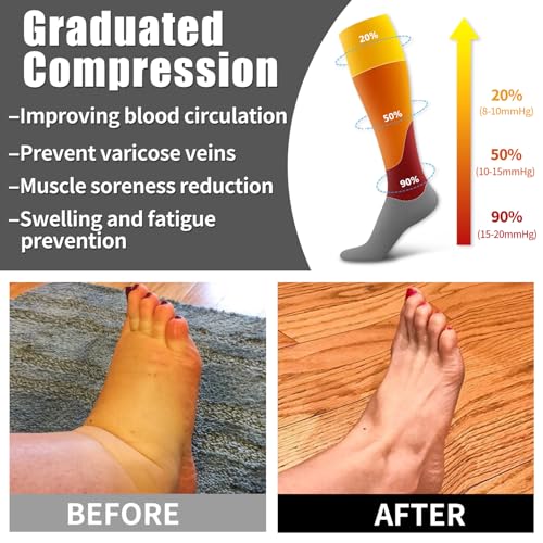 6 Pack Copper Compression Socks for Women and Men Circulation-Best Support for Medical, Running,Nursing,Athletic