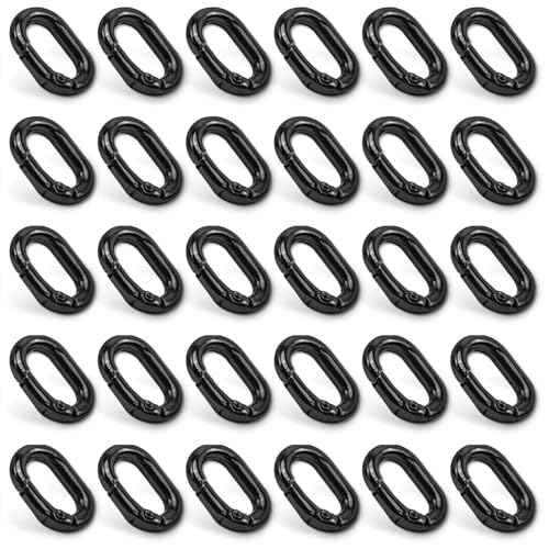 30pcs Black Oval Carabiner Metal Spring Loop Clip, Small Carabiner Metal Spring Key Ring for Bags, Keychain, Dog Tag Clips