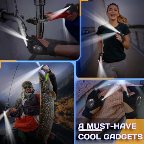 PARIGO Christmas Stocking Stuffers Gifts for Men - Rechargeable LED Flashlight Gloves with Lights Waterproof Gadgets for Fishing Camping Repairing Cool Tools Gifts for Dad Boyfriend Him Husband