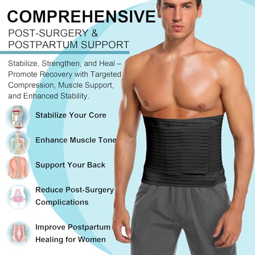 Abdominal Binder for Men & Women ? Post Surgery Belly Band Adjustable Compression Wrap Belly Binder Abdomen Hernia Support Belt (L)