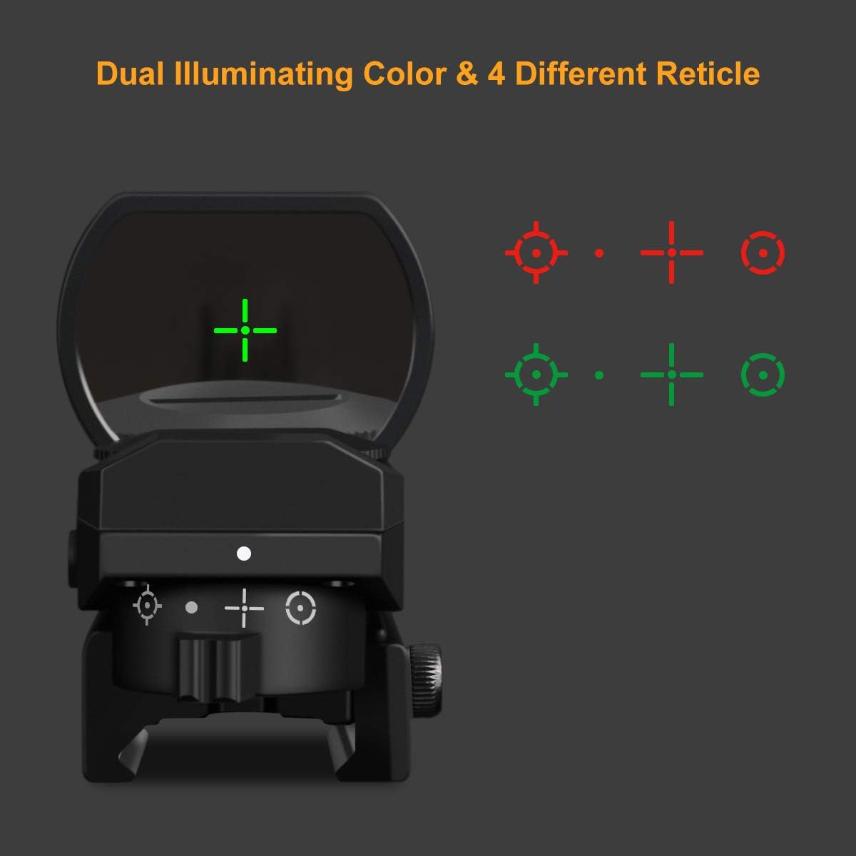 Feyachi Reflex Sight - Adjustable Reticle (4 Styles) Both Red and Green in one Sight!