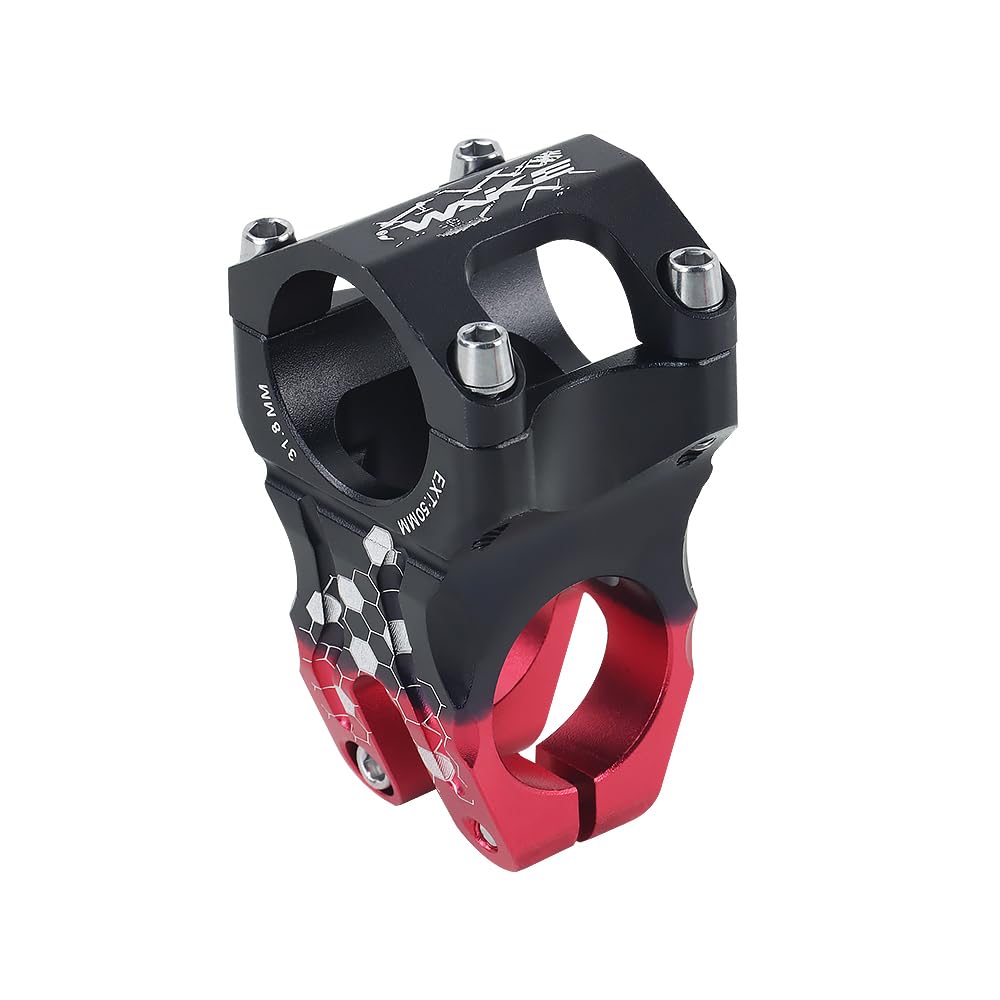 FOMTOR 31.8 Stem 50mm Bike Stem, MTB Stem Mountain Bike Stem Short Handlebar Stem for Most Bicycle, Road Bike, MTB, BMX, Fixie Gear, Cycling (Black Red)