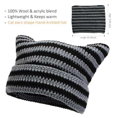 Women Beanie Warm Winter Hats - One Size Black Red Knit Slouchy Beanie for Women - Cat & Fox Style