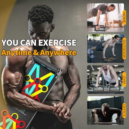 UPREIGN Multi-Functional Push-Up Plate with 4 Color Zones and 16 Holes. Portable and Foldable Push-up Board with Handle for Muscle Building and Strength Training