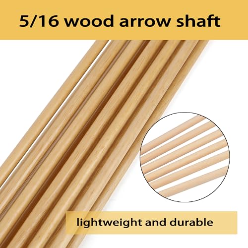 12 Pcs Wooden Arrow Shafts for Longbow Recurve Bow - 32 Inch with Feathers