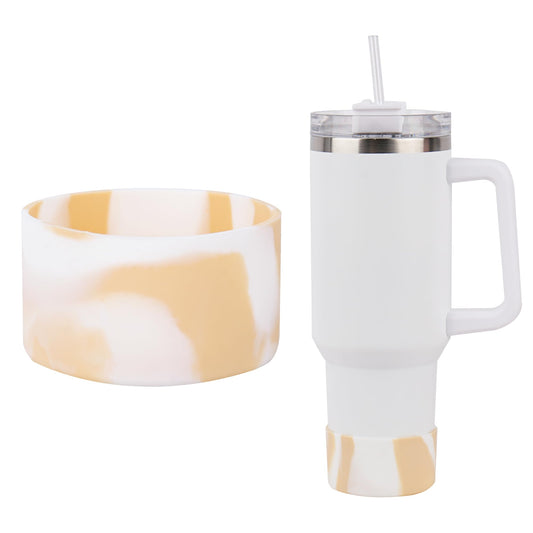 Jasenna Protective Silicone Boot for Stanley Quencher H2.0 40 oz & IceFlow Flip 20 oz 30 oz and hydroflask 12-24 oz, Anti-Slip Bottle Bottom Sleeve Cover(1-White Gold)