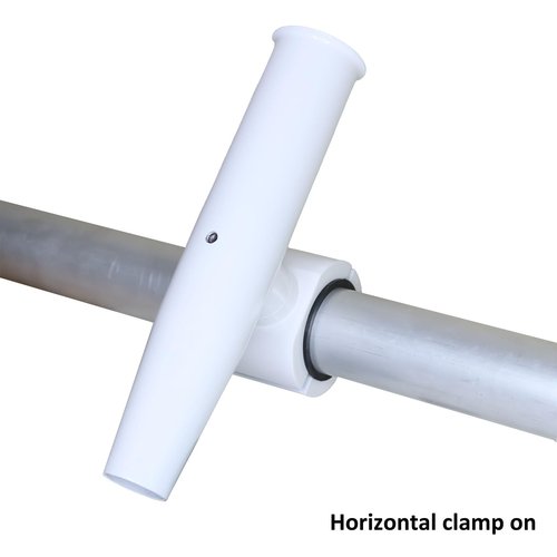 Raider T-Top Rod Holder Aluminum Single clamp on fit 1.5",1.875",2" inch Horizontal or Vertical Fishing Boat Tower/Leaning Post/Rail (1, White)