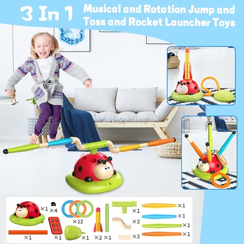 3-in-1 Kids Outdoor Toy Set with Rocket Launcher, Ring Toss & Jumping Game