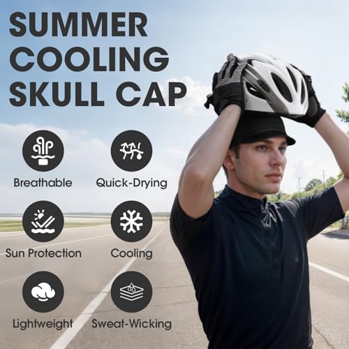 Sunmeci 2-Pack Skull Cap with Sun Visor for Helmets - Black & Green