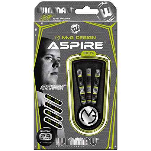 WINMAU Michael Van Gerwen MvG Aspire Tungsten Steeltip Darts Set with Prism Flights and Nylon Shafts (Stems)