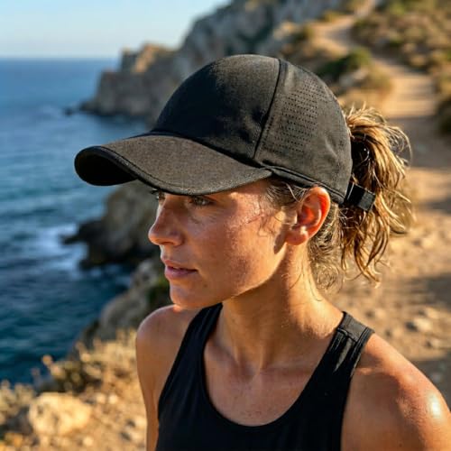 Quick Dry Baseball Cap Unstructured Athletic Golf Hat for Women Men - Black