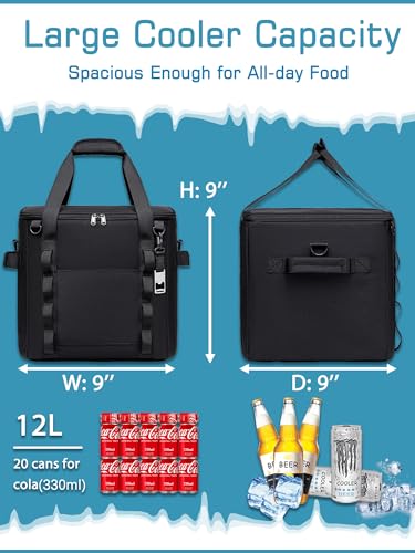 Insulated Cooler Bag 9x9x9/10x10x10/12x12x12/14x14x14 with Detachable Strap - Dark Blue, 12 Qt