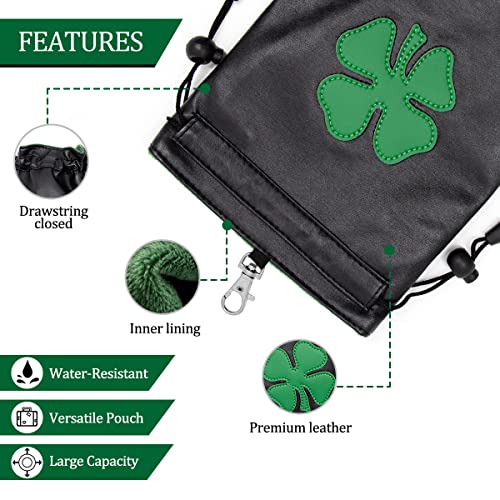 Leather Golf Valuables Pouch with Drawstrings - Black
