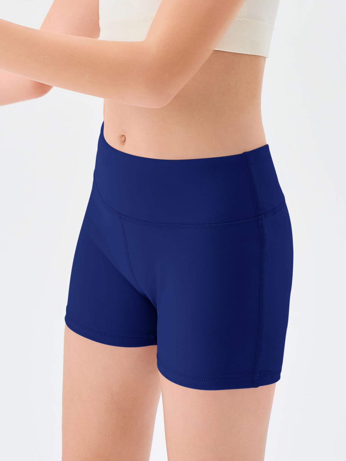 Haloumoning Girls Athletic Shorts Kids High Waisted Yoga Dance Biker Shorts Comfy Gymnastics Shorts 5-14Y Navy