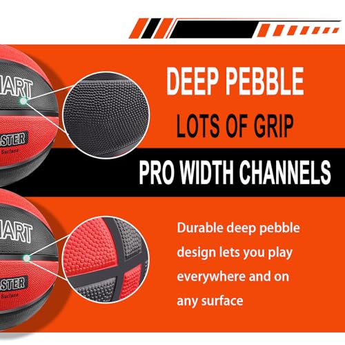 Kids Youth Basketball Size 4 - 25.5 Inch Rubber Indoor/Outdoor Ball - Black Red, Variation of THIS listing
