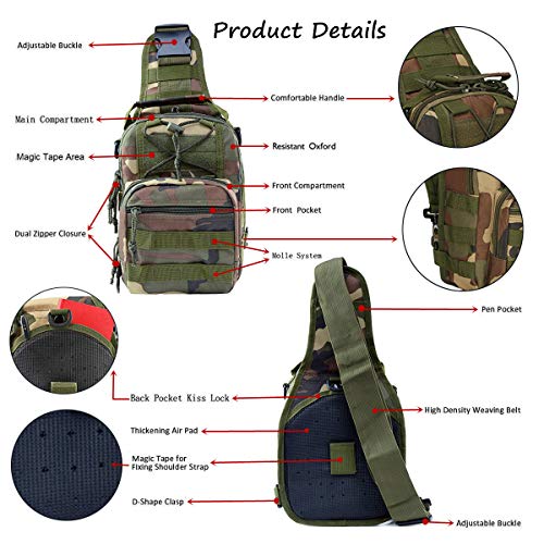 Jungle Camouflage Tactical Shoulder Sling Bag for Outdoor Travel & Hiking