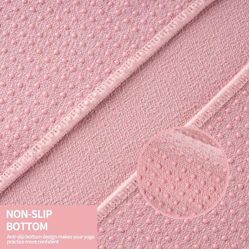 Pink Microfiber Hot Yoga Towel Mat 24x72 Inches Non-Slip Silicone Grip