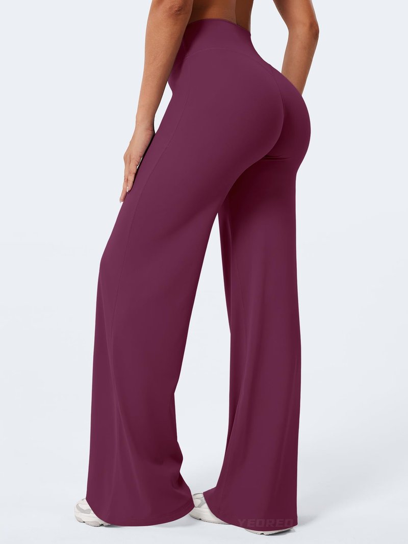 YEOREO Workout Leggings Womens No Front Seam Straight Leggings 33" High Waist Buttery Eddiy Gym Yoga Pants Black Cherry M