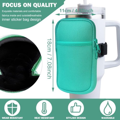Vidotim Water Bottle Pouch for Stanley Accessories, Running Water Bottle Handheld Caddy Compatible with kinds of Tumbler, Gym Water Bottle (2, Green+Pink, Longer)