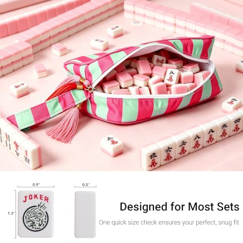 Hot Pink & Mint Mahjong Tile Bag with Handle - Embroidered Design & Plush Interior