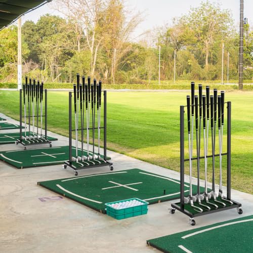 Golf Club Holder Stand with Wheels - Metal Golf Club Rack for 10 Clubs