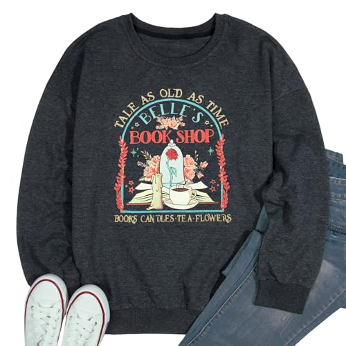 FLOYU Belle's Book Shop Sweatshirt Princess Belle Pullover Book Lover Tops Casual Magic Kingdom Long Sleeve Shirt