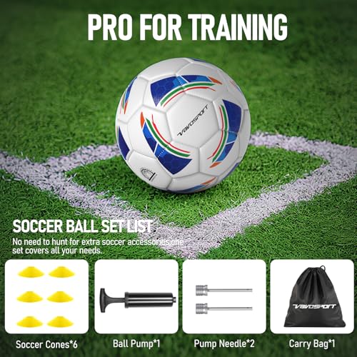 VAVOSPORT Size 4 Soccer Ball Set with Pump & Cones for Training Kids & Adults
