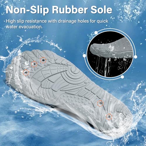 Water Shoes Women Men Quick-Dry Aqua Yoga Swim Pool Beach Shoes Grey 12.5 Women / 11.5 Men