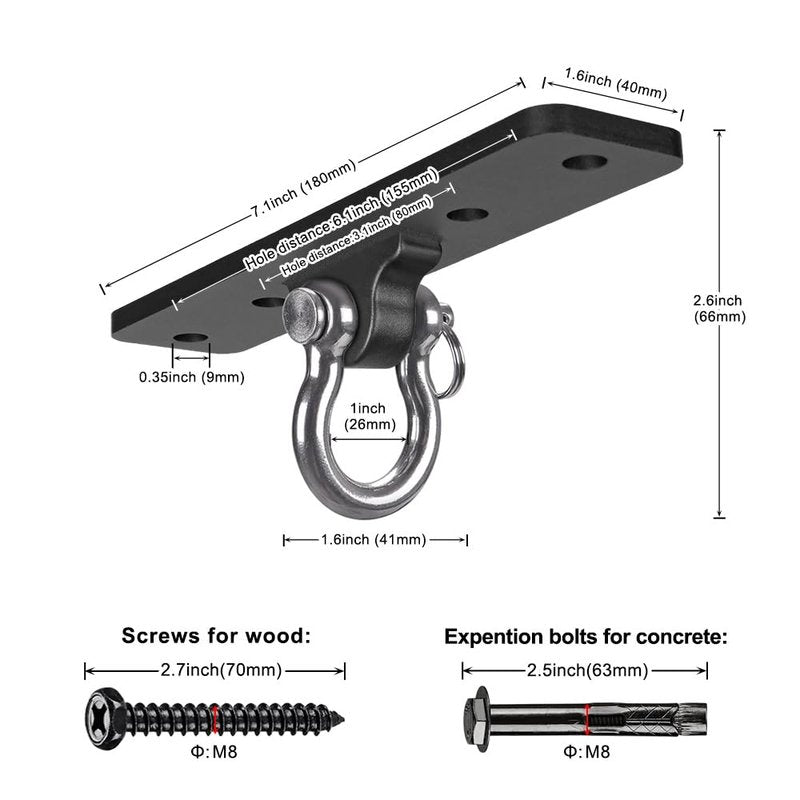 Dolibest Ceiling Mount Swing Hanger Heavy Duty Swing Set Hook for Porch Swing Hammock Chair Yoga Silk Suspension Straps Gymnastic Ring, Wall Anchor for Resistance Bands (900LB)
